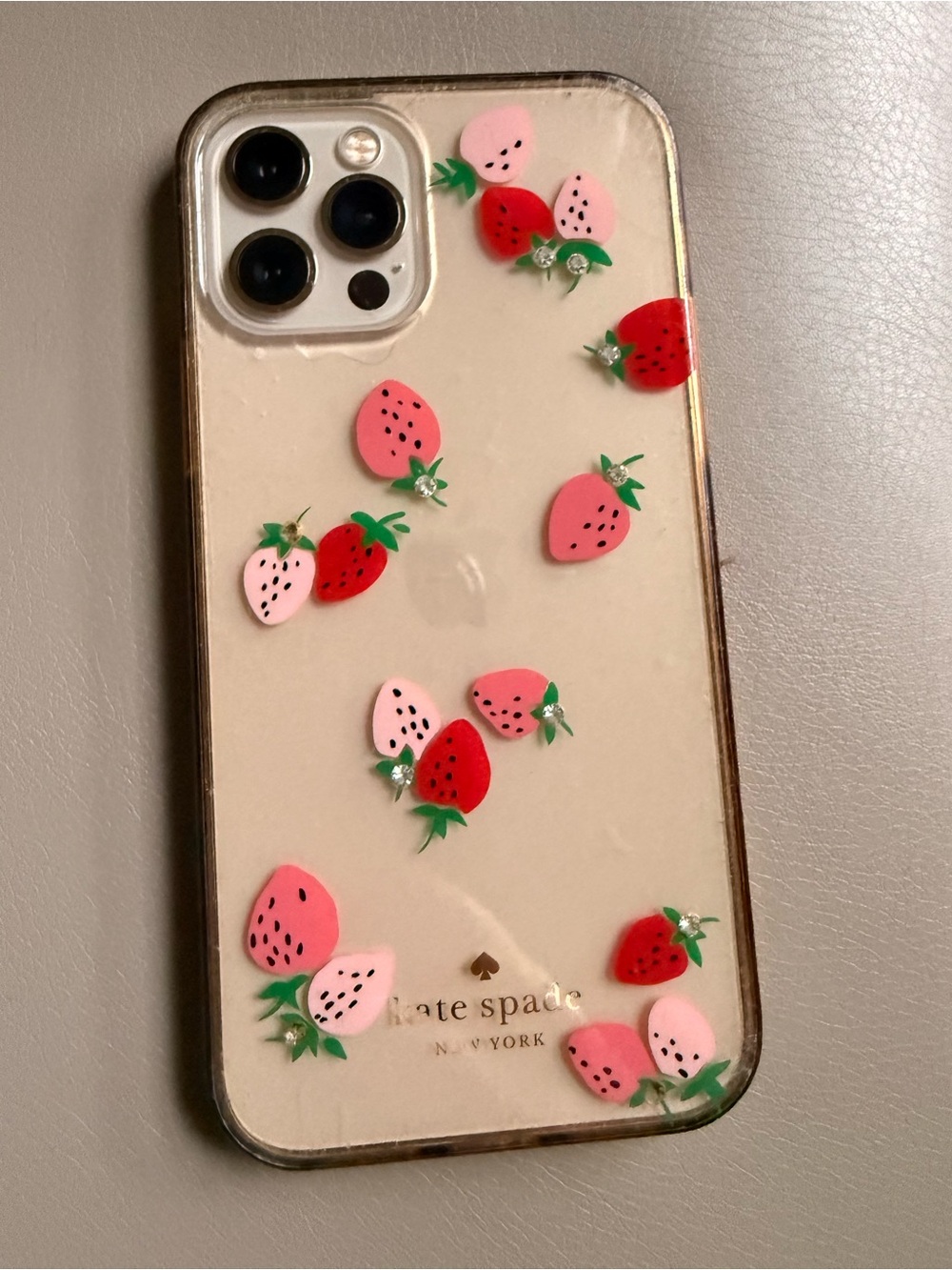 kate spade Clear iPhone 12 Case with Pink and Red Strawberry Accents